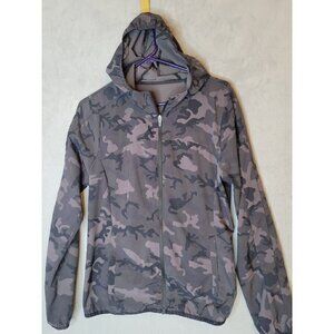 Zyia Jacket Womens Small Windbreaker Camo Camouflage Hooded Black
